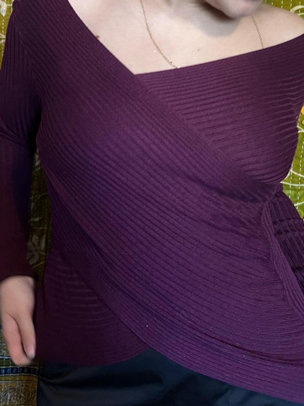 Chico's Ribbed Off-the-Shoulder Wrap Sweater — Deep Plum